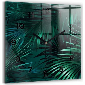 Hodiny Čtvercové Skleněné Hodiny Minimalistické Nástěnné Tropické listy 30x30 cm