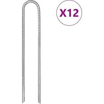 vidaXL Stanové kolíky 12 ks ve tvaru U 30 cm Ø 7 mm pozinkovaná ocel [4009346]