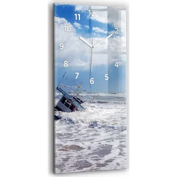 Hodiny Skleněné nástěnné hodiny do obývacího pokoje S Potiskem Potopená loď 30x60 cm