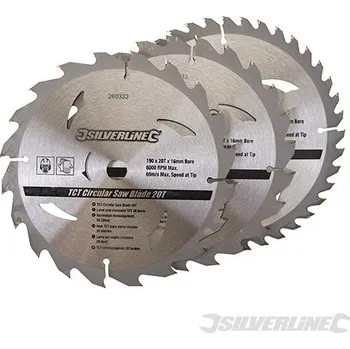 Pilový kotouč Silverline | Karbidové řezné kotouče pro okružní pilu - 20, 24, 40 zubů, 3 kusy - 190 x 16 - No Ring 260333