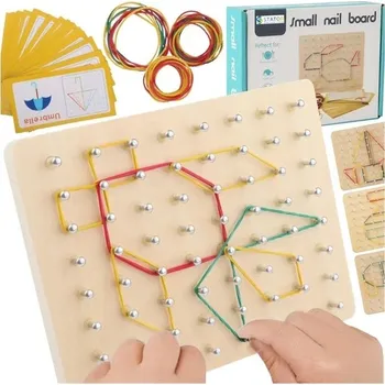 Dřevěná hračka GEOPLAN DŘEVĚNÁ DESKA S GUMIČKAMI MONTESSORI UKŁADANKA PRO DĚTI