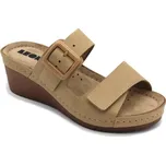 Leon 1110 Dámské kožené pantofle na klínku - béžové Velikost: 38