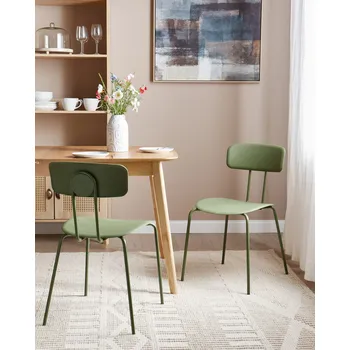 Jídelní židle Sada 2 jídelních židlí zelený plastový sedák bez područek moderní kovové nohy Beliani