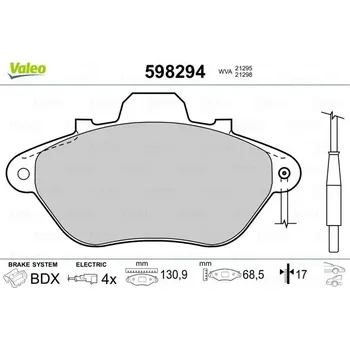 Brzdová destička Sada brzdových destiček, kotoučová brzda VALEO 598294