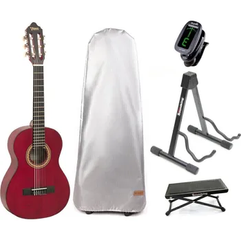 Klasická kytara Valencia VC202 SET Transparent Wine Red Poloviční klasická kytara pro dítě