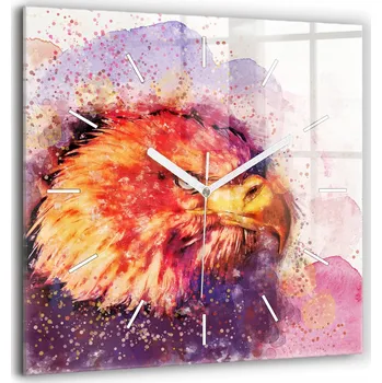 Hodiny Čtvercové Skleněné Nástěnné Hodiny do Kanceláře s Akvarelovým Vzorem Orel 60x60 cm