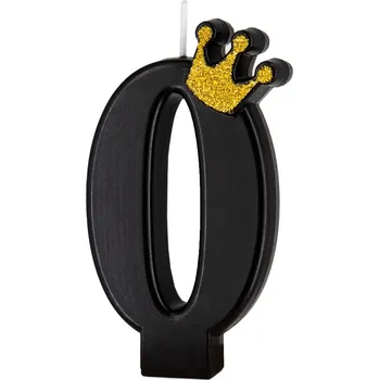 Dortová svíčka Černá dortová svíčka s korunou číslo 0 - 9 cm