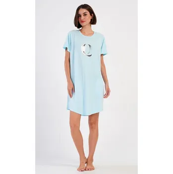 Dámské šaty Dámské domácí šaty s krátkým rukávem Queen - světle modrá - 2XL
