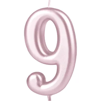 Dortová svíčka Lesklá dortová svíčka růžově zlatá číslo 9