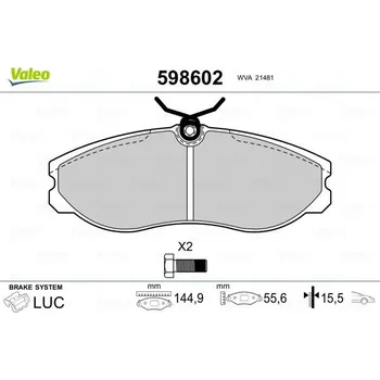 Brzdová destička Sada brzdových destiček, kotoučová brzda VALEO 598602