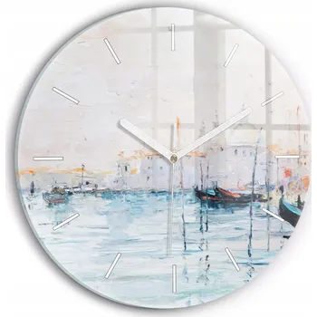 Hodiny Čtvercové Skleněné Nástěnné Hodiny do Kanceláře Olejomalba Jachta Moře průměr 30 cm