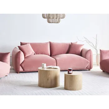 Pohovka Pohovka růžová sametové čalounění 3místná s dekorativními polštáři obývací pokoj sedací souprava Beliani