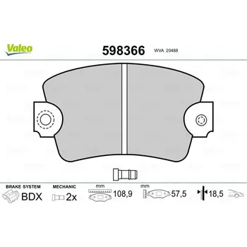 Brzdová destička Sada brzdových destiček, kotoučová brzda VALEO 598366