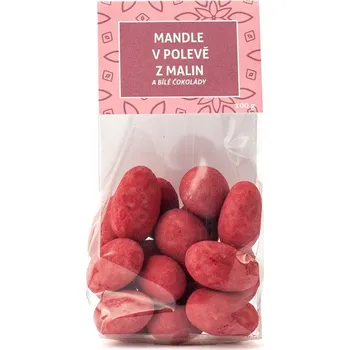 Čokoláda Mandle v polevě z malin a bílé čokolády
