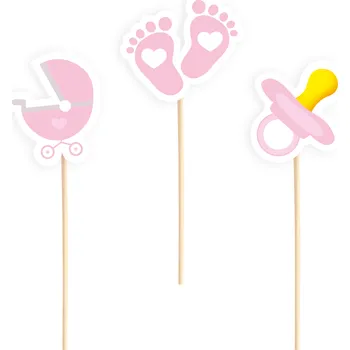 Party dekorace Růžové ozdoby na dort pro Baby Shower, 6 ks