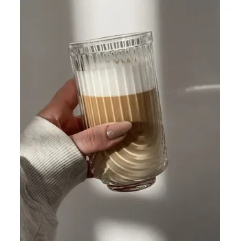 Sklenice Vysoká žebrovaná sklenice z hrubého skla, 420 ml, 1 ks