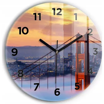 Hodiny Moderní skleněné nástěnné hodiny s potiskem Most v San Franciscu průměr 30 cm