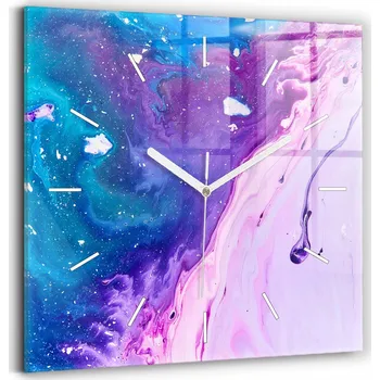 Obraz Minimalistické Čtvercové Skleněné Foto Hodiny na Zeď Barevné pozadí 30x30 cm