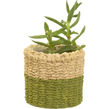 Květináč Cementový mini květináč ve tvaru pleteného košíčku - zelený