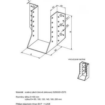 Tesařské kování Třmen vnitřní 11-25/120 BV/T 80x120,ZAR, 1 ks