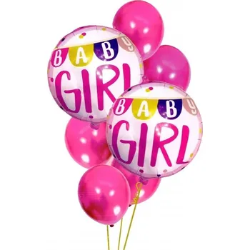 Balónek Sada nafukovacích balónků BABY GIRL 7 ks - růžová