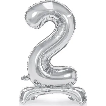 Balónek Fóliový balón samostatně stojící číslo 2, stříbrný 70 cm