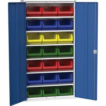 Skříňka na nářadí Skříň Bott Verso s boxy, 200 x 105 x 55 cm, 6 polic, 21 boxů, šedá-modrá