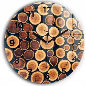 Hodiny Moderní skleněné hodiny s grafikou na zeď Dřevo černé ručičky fi60 cm