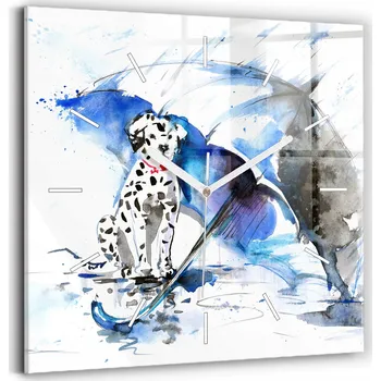 Hodiny Nástěnné čtvercové skleněné hodiny se vzorem Dalmatin a deštníku 30x30 cm