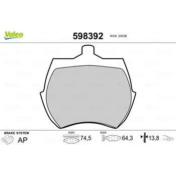 Brzdová destička Sada brzdových destiček, kotoučová brzda VALEO 598392