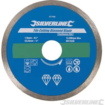 Řezný kotouč Silverline | Diamantový řezný kotouč na dlaždice - 110 x 22.23mm Continuous Rim 571499