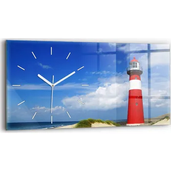 Hodiny Horizontální Skleněné Hodiny na Zeď do Kanceláře s Motivem Majáku 60x30 cm