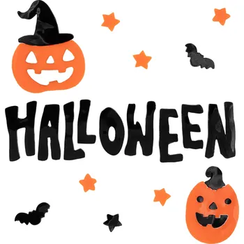 Party dekorace Černý nápis Halloween - gelové nálepky na okno 17x42 cm