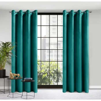 Závěs Designový závěs Rosa z jemného sametu - 140x250 cm - tmavě tyrkysový uchycení dekorační kroužky