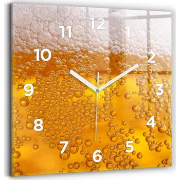 Hodiny Čtvercové Skleněné Nástěnné Hodiny do Kanceláře s Motivem Piva s Pěnou 30x30 cm