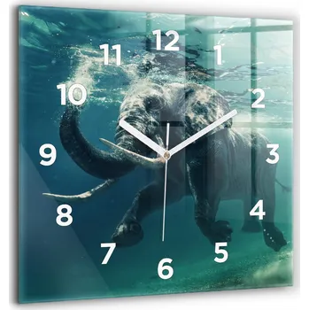 Hodiny Velké skleněné hodiny moderní nástěnné plovoucí slon v oceánu 60x60