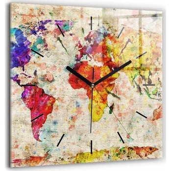 Hodiny Skleněné hodiny nástěnné tiché ručičky Kuchyně Barevná mapa světa