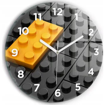 Hodiny Moderní skleněné hodiny s grafikou na zeď Hračky kostky kulatý průměr 30 cm