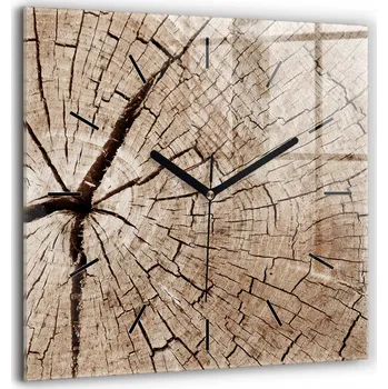 Hodiny Minimalistické skleněné nástěnné hodiny se vzorem starého dřevěného kmene 60x60 cm