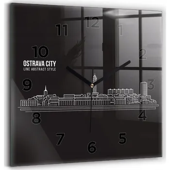Hodiny Skleněné nástěnné hodiny se stylovým potiskem Město Ostrava kresba 30x30 cm