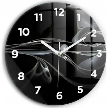 Hodiny Skleněné foto hodiny na zeď Kouř abstraktní bílé ručičky kulatý průměr 60 cm