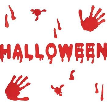 Party dekorace Gelové nálepky na okno - červený nápis Halloween 17x42 cm