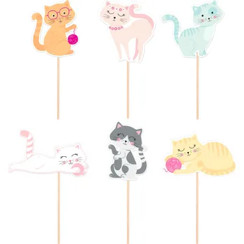 Party dekorace Zápichy na dort a muffiny Kočičky 6 ks