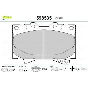 Brzdová destička Sada brzdových destiček, kotoučová brzda VALEO 598535