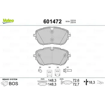Brzdová destička Sada brzdových destiček, kotoučová brzda VALEO 601472