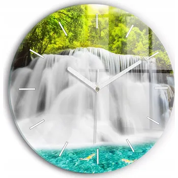 Hodiny Moderní skleněné nástěnné hodiny s potiskem Vodopád v Thajsku fi30 cm