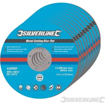 Řezný kotouč Silverline | Řezný kotouč na kámen, plochý - 10 kusů - 115 x 3 x 22.23mm 447131