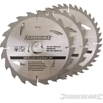 Pilový kotouč Silverline | Karbidové řezné kotouče pro okružní pilu - 20, 24, 40 zubů, 3 kusy - 184 x 30 - 20, 16mm Rings 801292