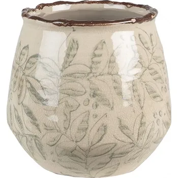 Clayre & Eef - Keramický květináč GREEN LEAVES 6CE1577M