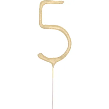 Velká zlatá dortová prskavka ve tvaru čísla 5